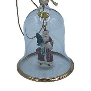 Artline hand blow glass clear bell with Santa in center